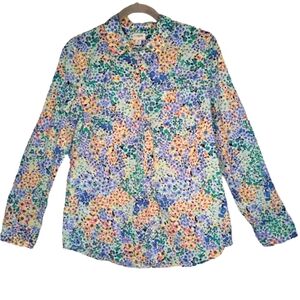 J. Crew Mulicolor Floral Collared Button Up Blouse Size Medium